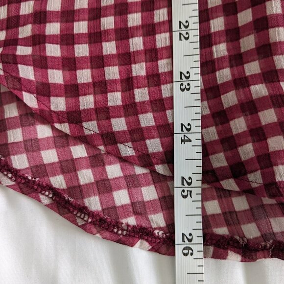 American Rag Cie Button-up Blouse Sheer Top Womens XL Red White Gingham Roll-Tab - Picture 15 of 15
